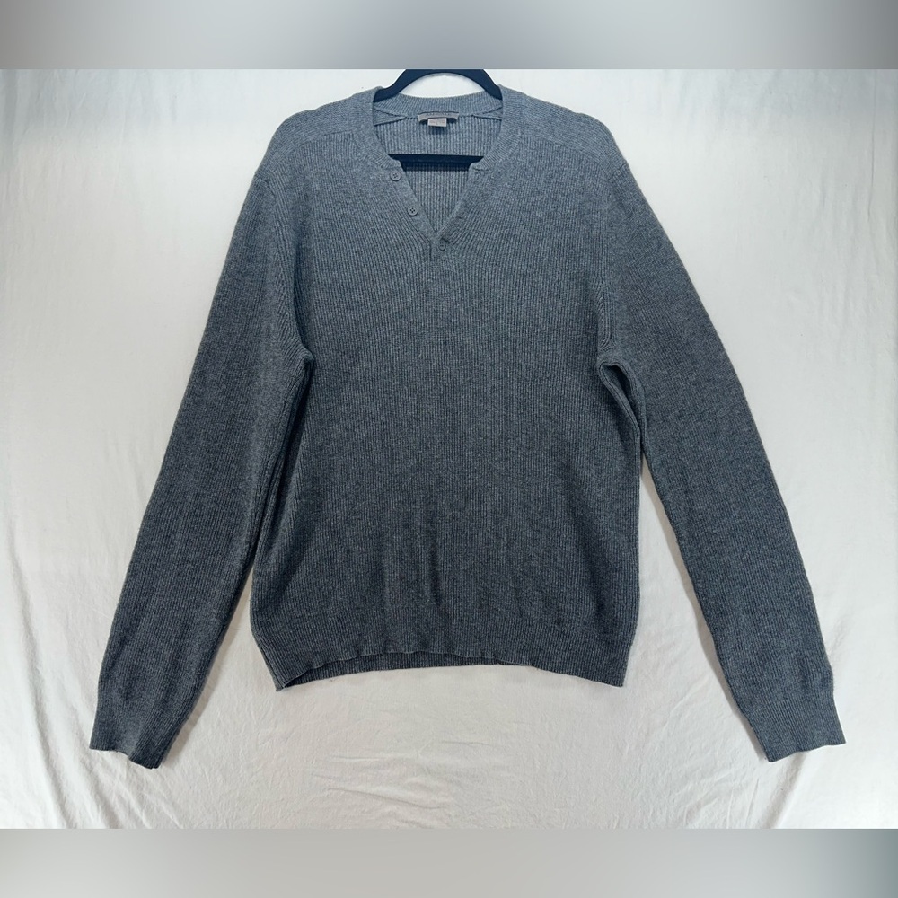 AMICALE Wool Cashmere Blend Knit V-Neck Sweater Gray Men's Size L
